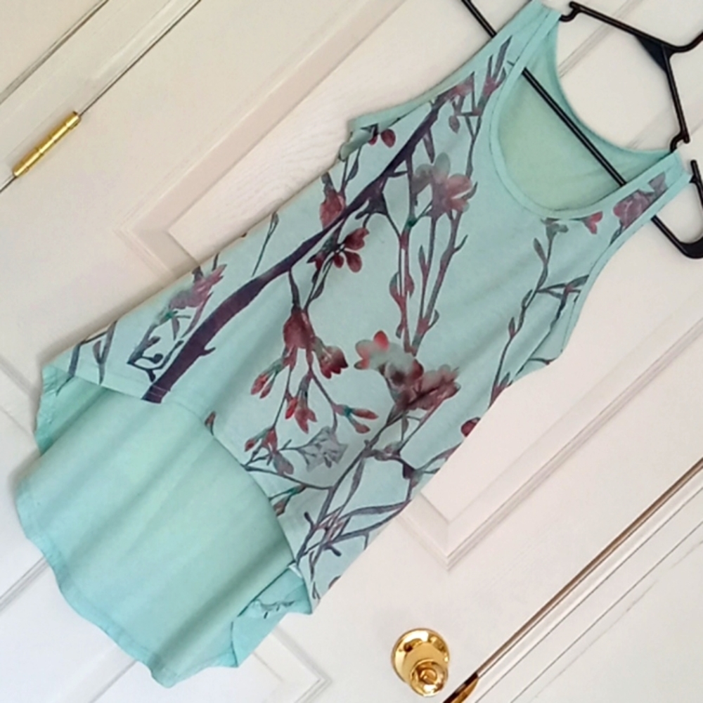 DressLily Cherry Blossom Turqoise Tank